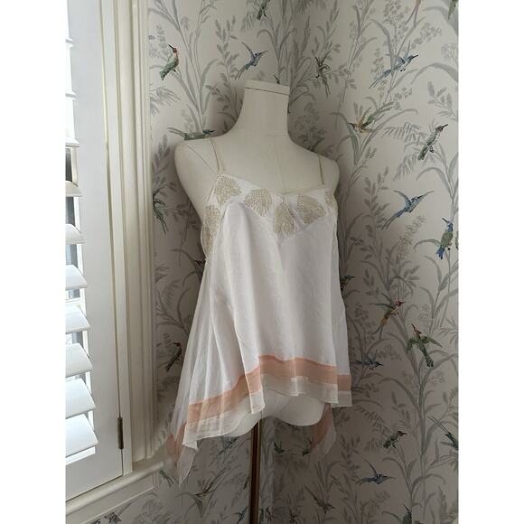 Bebe Ivory Peach Silk Layer Tunic Tank Top Embroidery Lined - Picture 1 of 10
